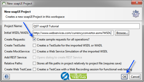 Add the WSDL Details to soapUI New Project